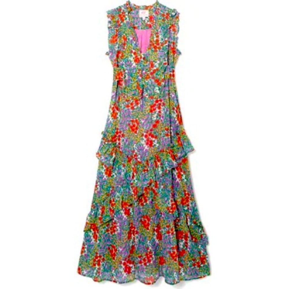 Banjanan Donna Maxi Dress, Cottage Garden Poppy Cotton Voile